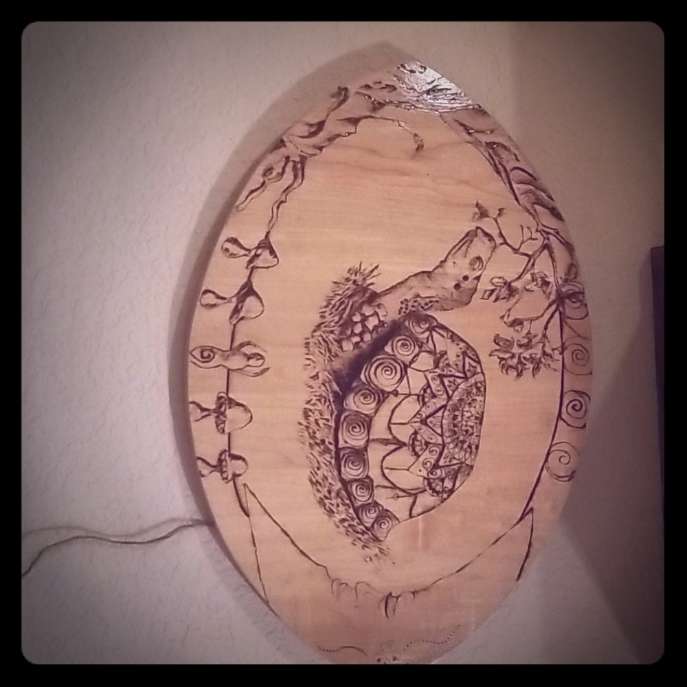 Handmade slab with bohemian wood burning